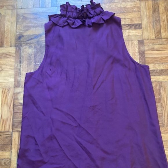 J Crew Silk Purple Ruffled Collar Tank Top Size 6 - Picture 2 of 6